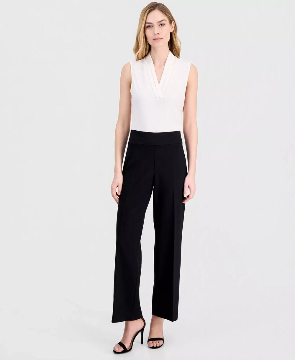 Anne Klein Women's High Rise Pull-On Wide-Leg Pants Black Size XL 3679